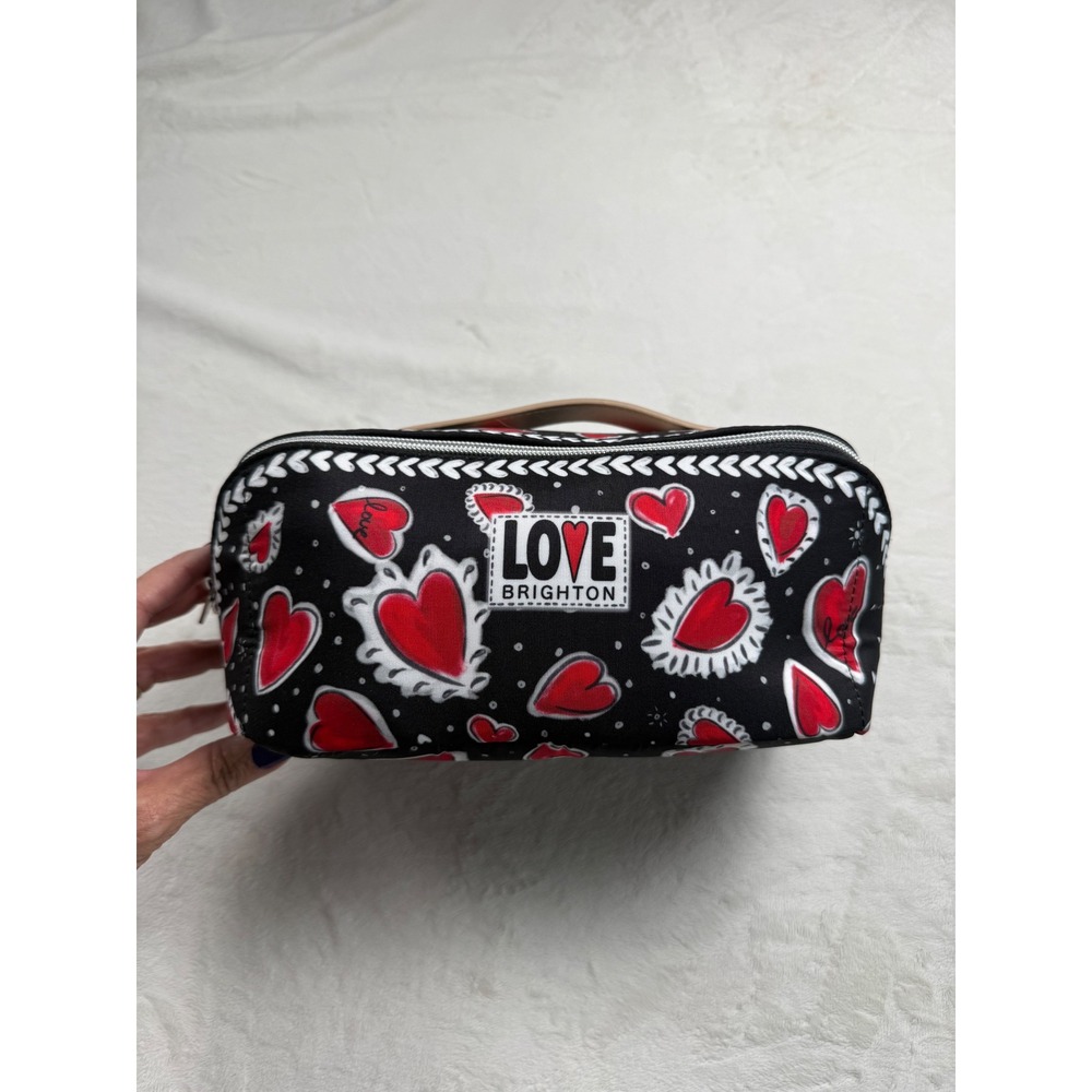 Brighton Love Hearts Cosmetic Bag Black Red Travel Makeup Organizer Case